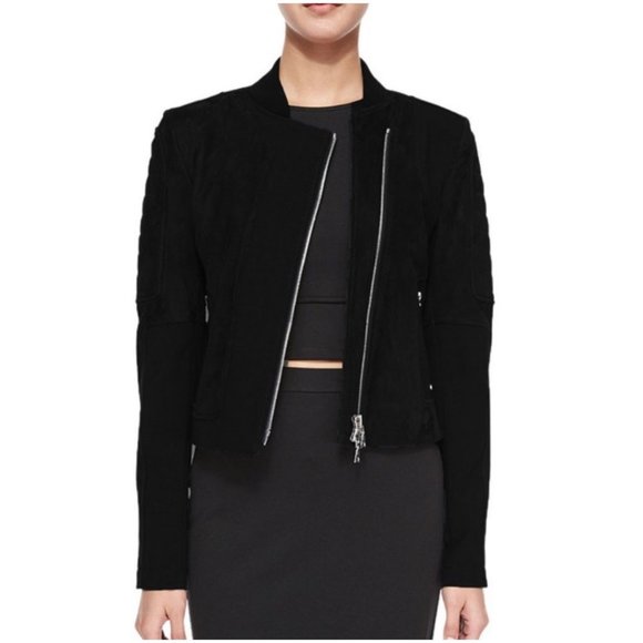 Theory Shezi K Perfect Suede Lamb Leather Combo Moto Jacket - Picture 1 of 7